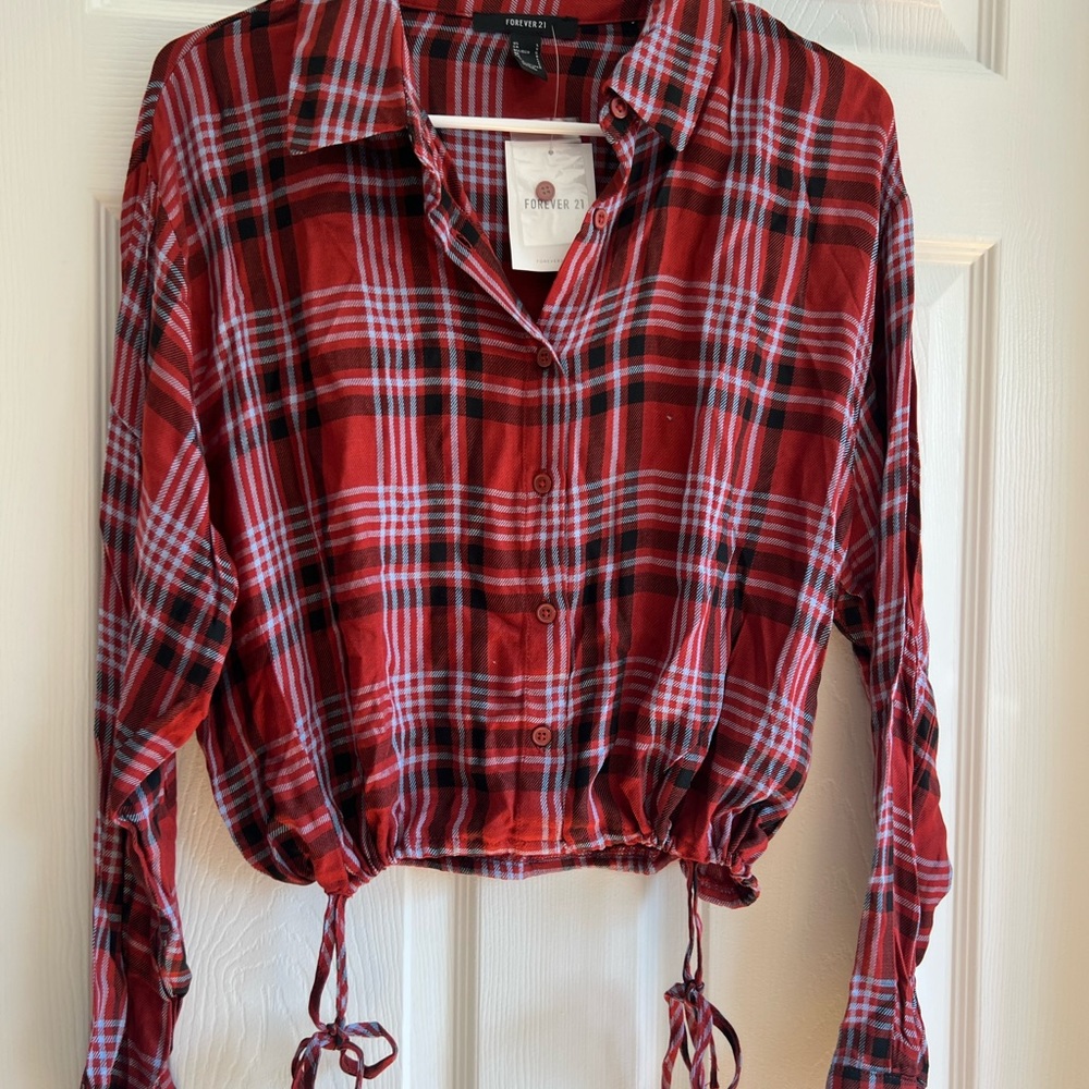 Long Sleeve Plaid Cropped Shirt